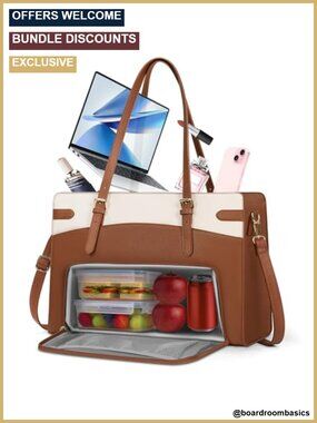 2-in-1 Laptop Bag with Insulated Lunch Compartment PU Leather Work Tote